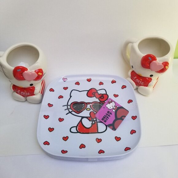 Hello Kitty Heart Valentines Romantic Acrylic Plate and Ceramic Cup set - Picture 7 of 7